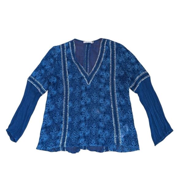 Alice + Olivia Sheer Embroidered Natalya Top in Indigo Size Small - Picture 8 of 9